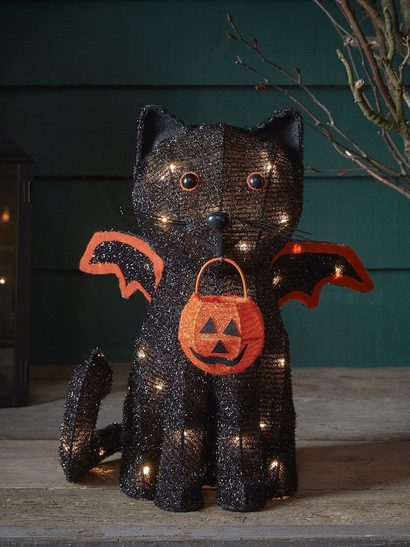 Lights4fun black cat Halloween decoration 39cm, UK version