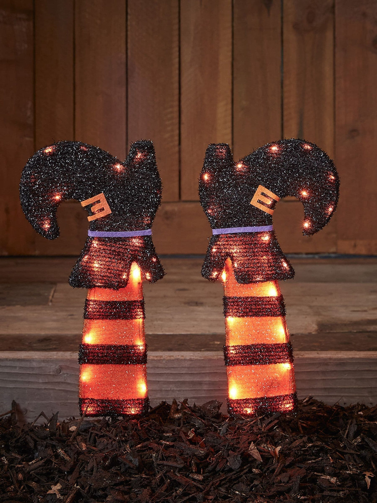 Lights4fun Halloween garden stake lights Orange Witchs Legs 45cm, UK version