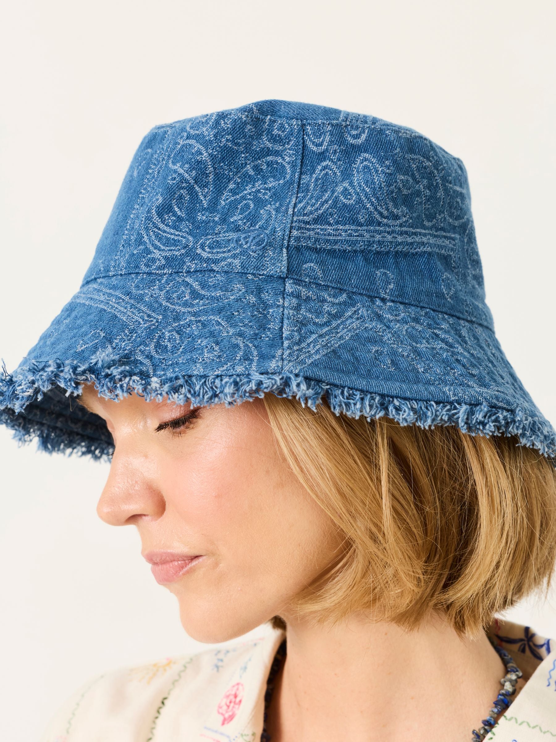 FatFace blue bandana denim bucket hat, UK version