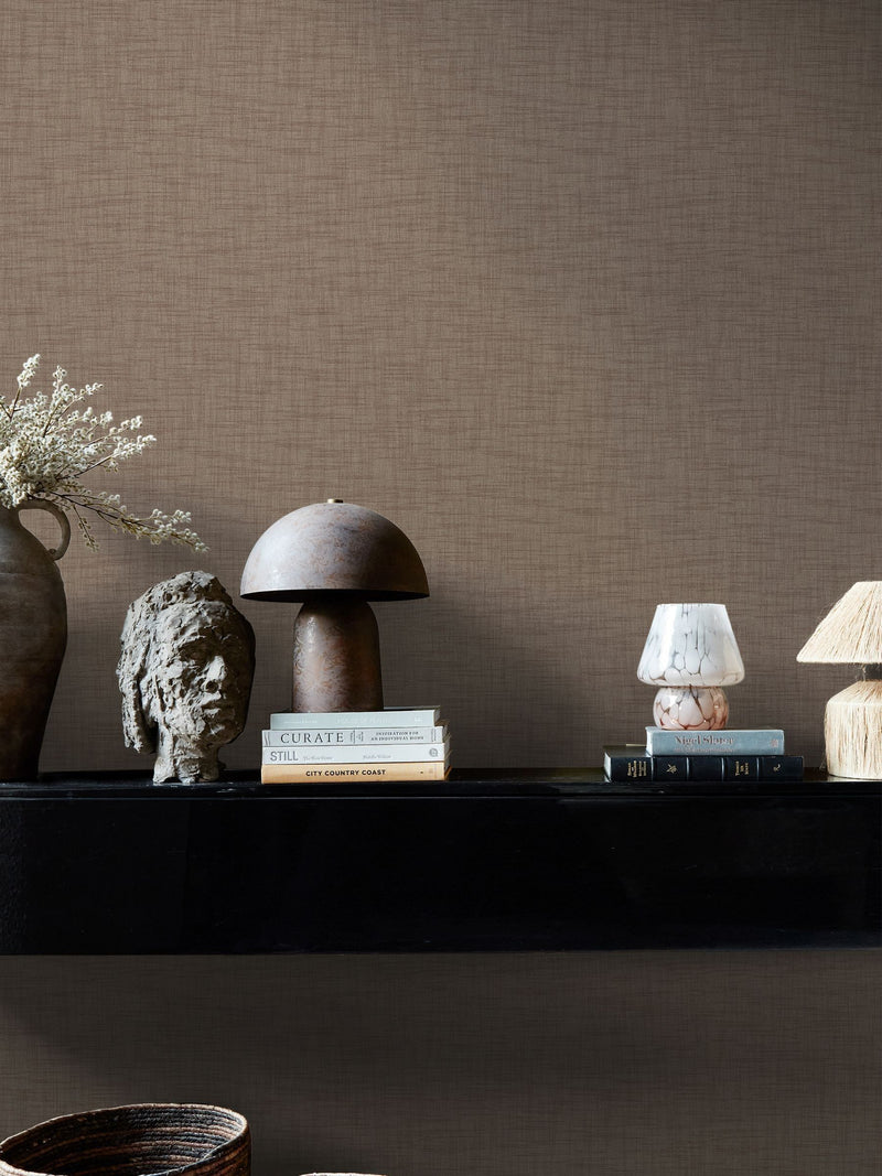 Abigail Ahern Chocolate Brown Weathered Linen 10M Wallpaper