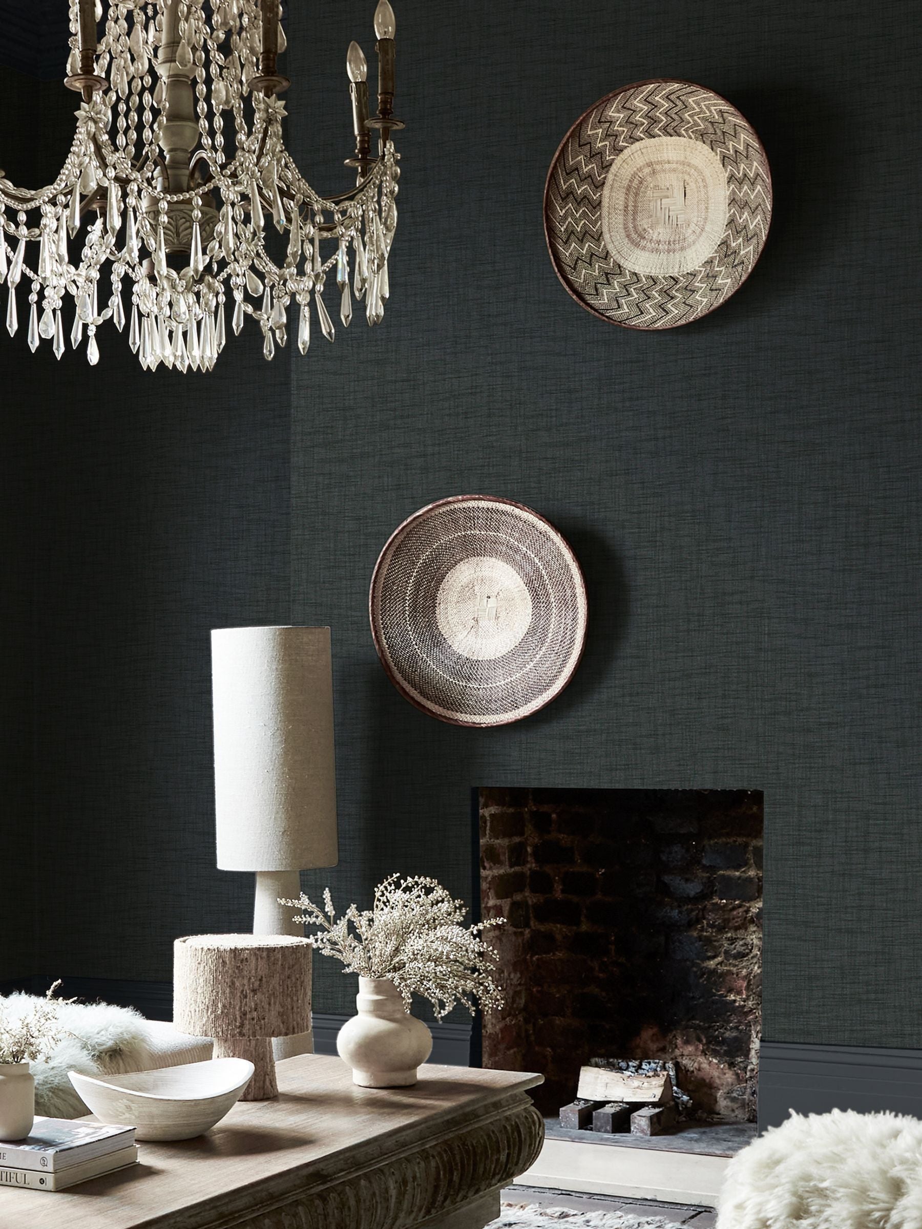 Abigail Ahern Midnight Weathered Linen 10M Wallpaper