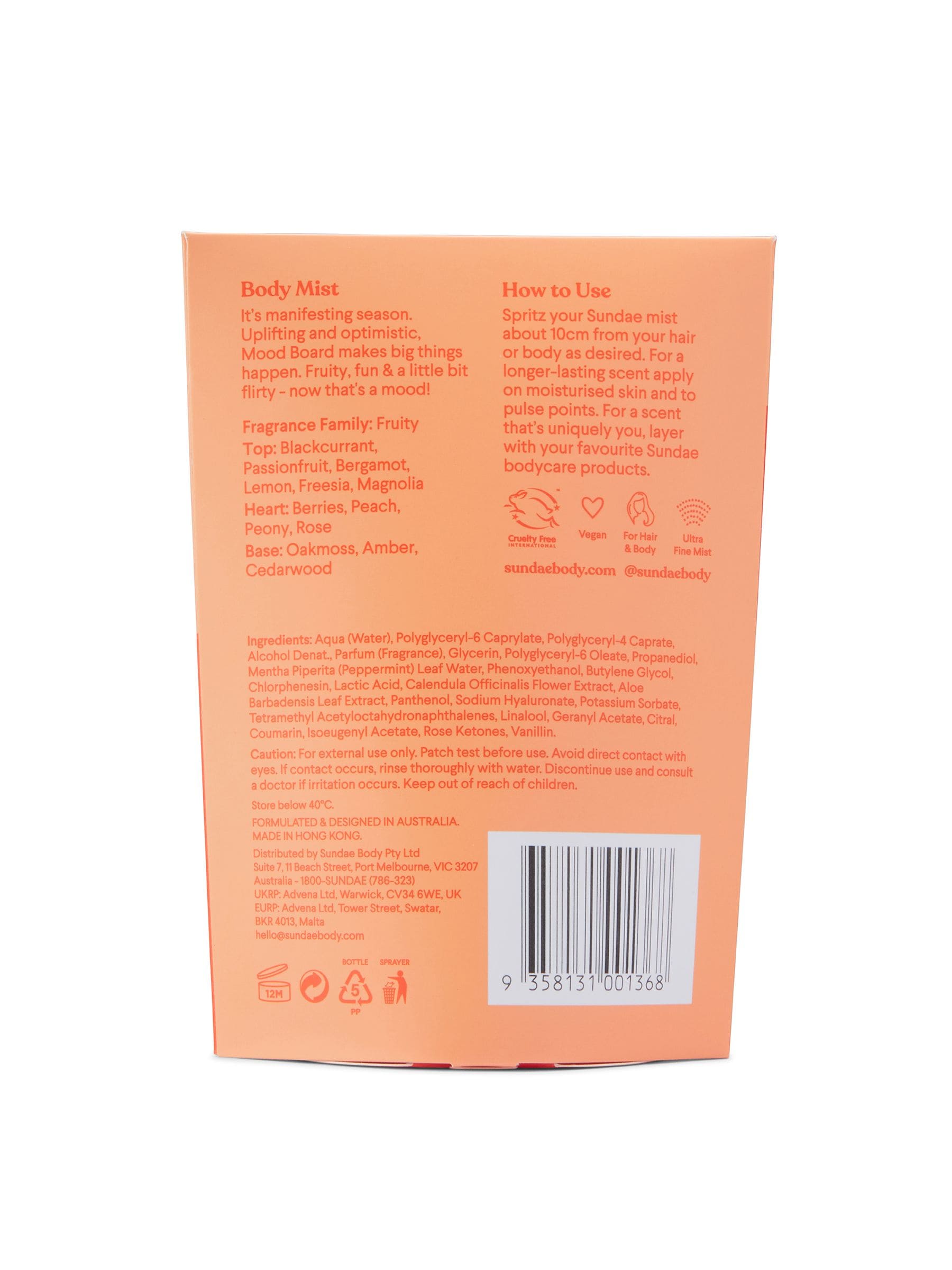 Sundae Moodboard Hair & Body Mist 90ml (British brand)