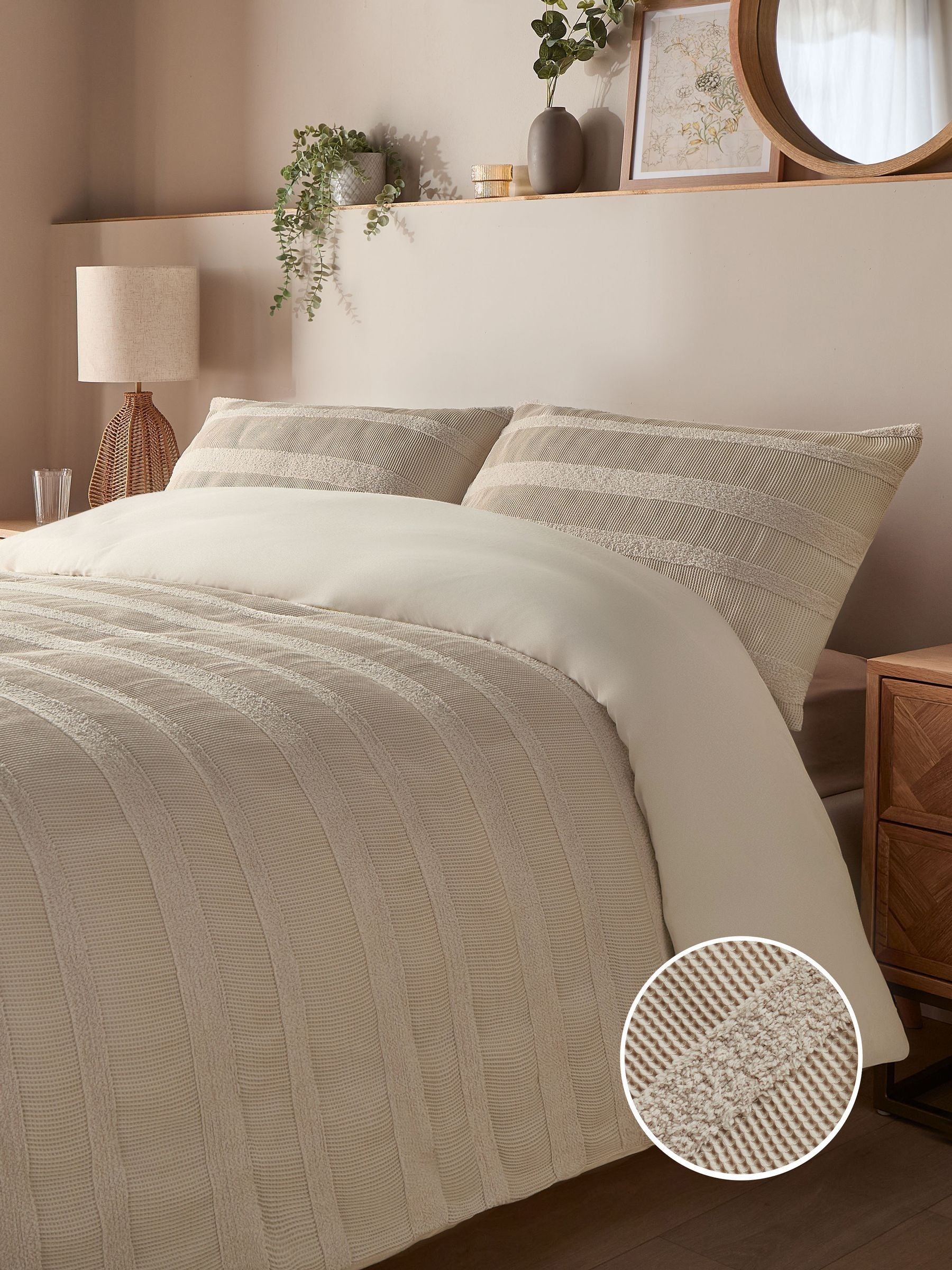 Silentnight Natural Textured Waffle Duvet Cover Set (British brand)