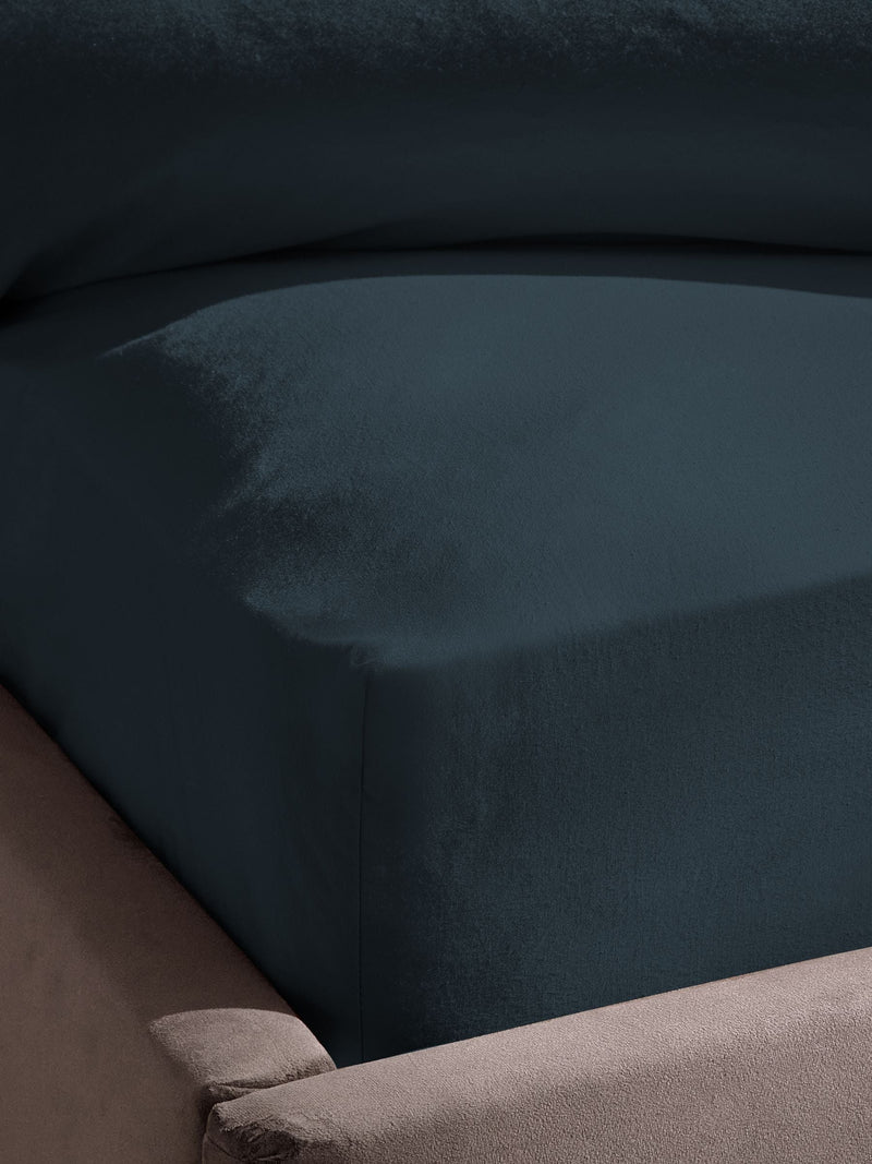 Silentnight Indigo Cotton Rich T180 Washed Fitted Sheet (British brand)
