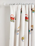 Neutral Diggers pencil pleat blackout curtains, imported from the UK