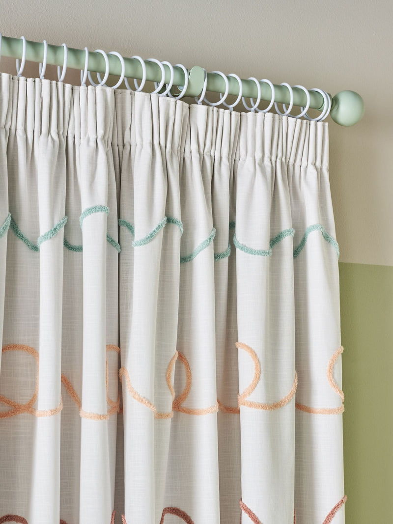 Bright tufted blackout curtains orange pink pencil pleat (British brand)