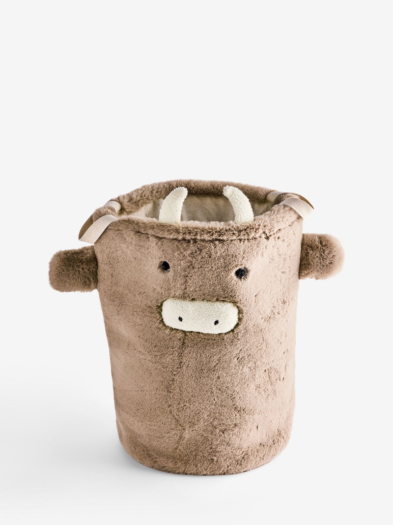 Natural Hamish Highland Cow faux fur laundry bag (British brand)