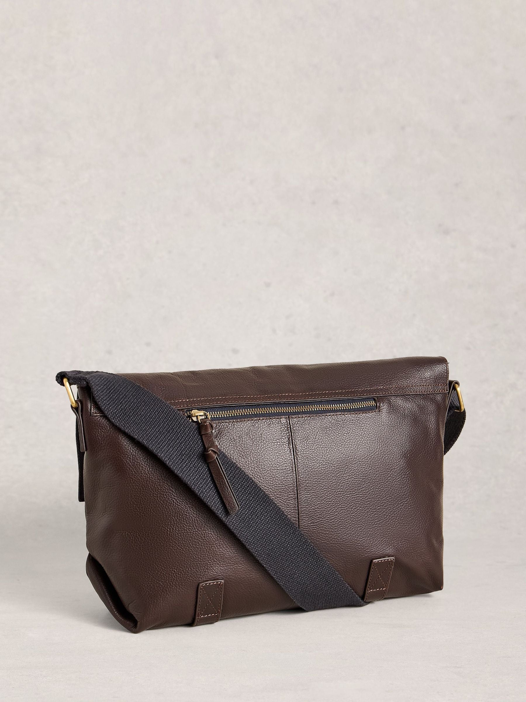 White Stuff brown Connor leather messenger bag, imported from the UK
