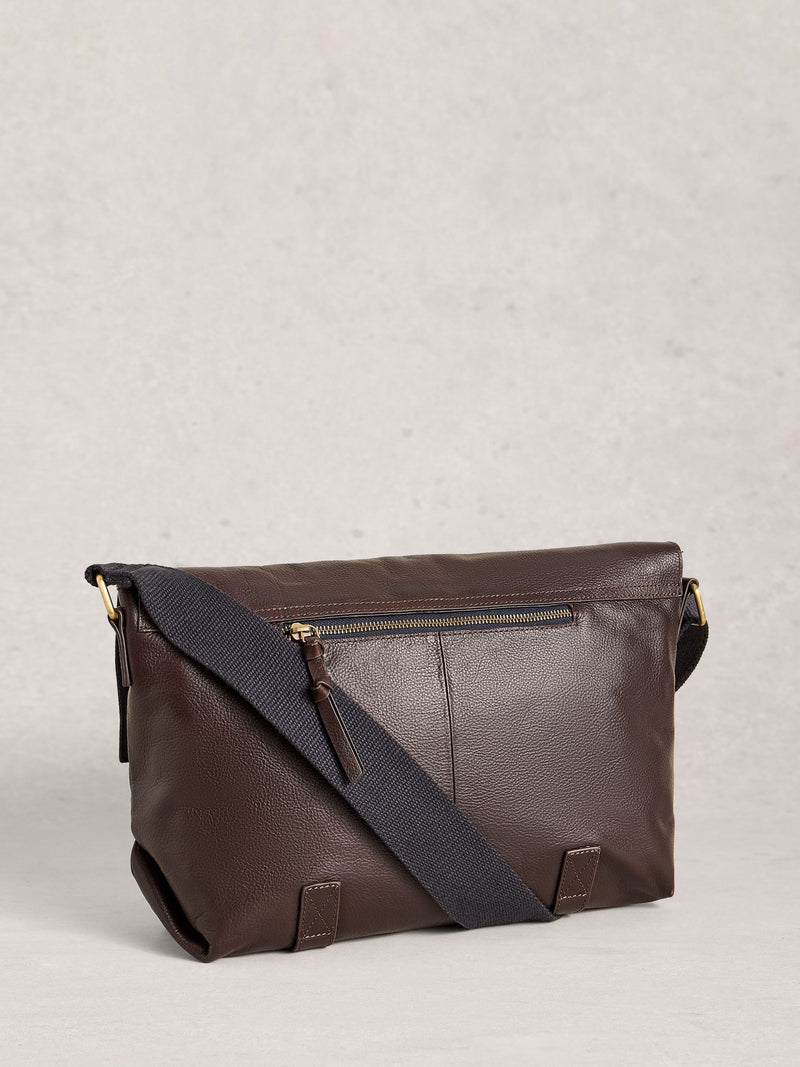White Stuff brown Connor leather messenger bag, imported from the UK