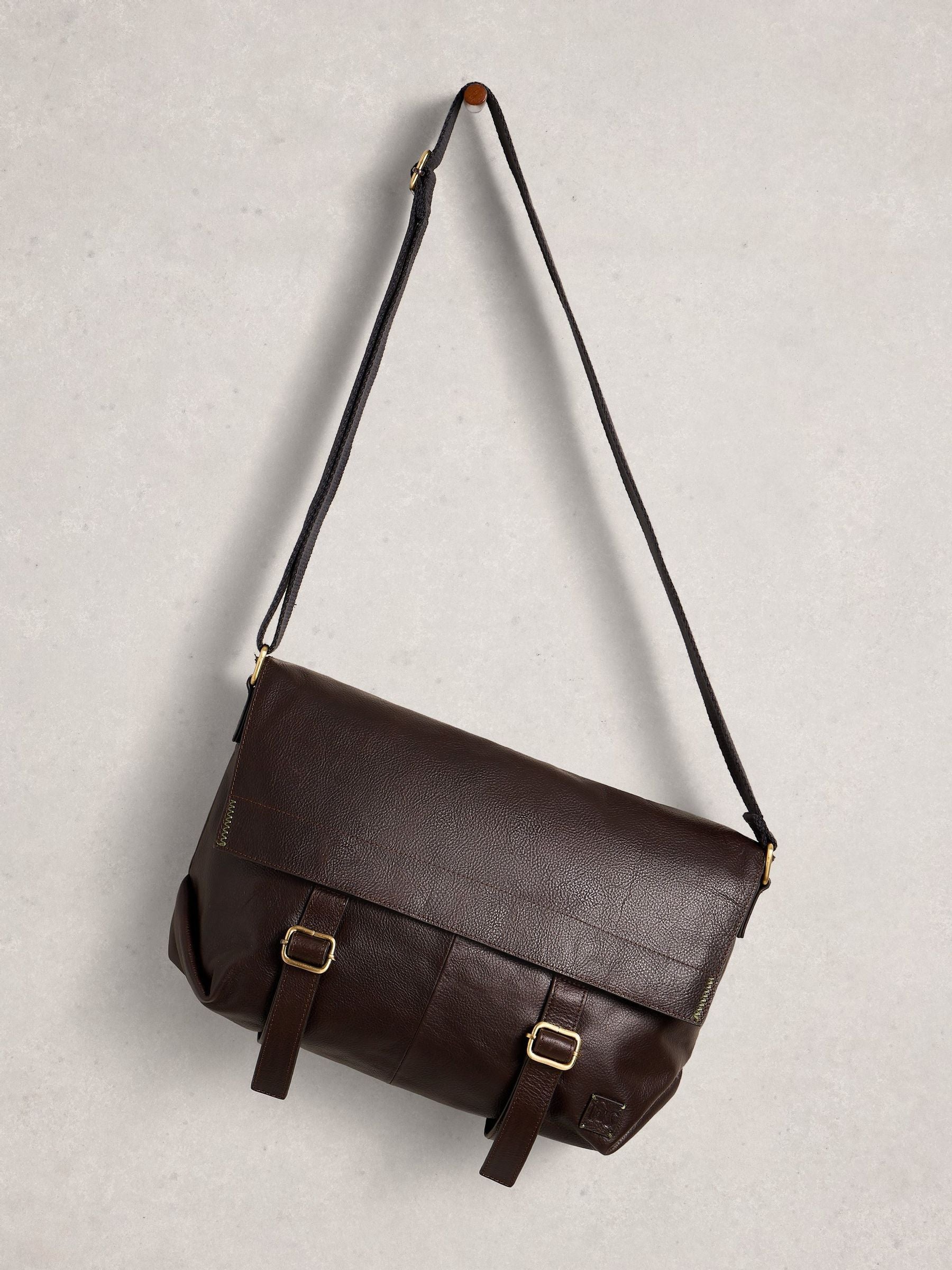 White Stuff brown Connor leather messenger bag, imported from the UK