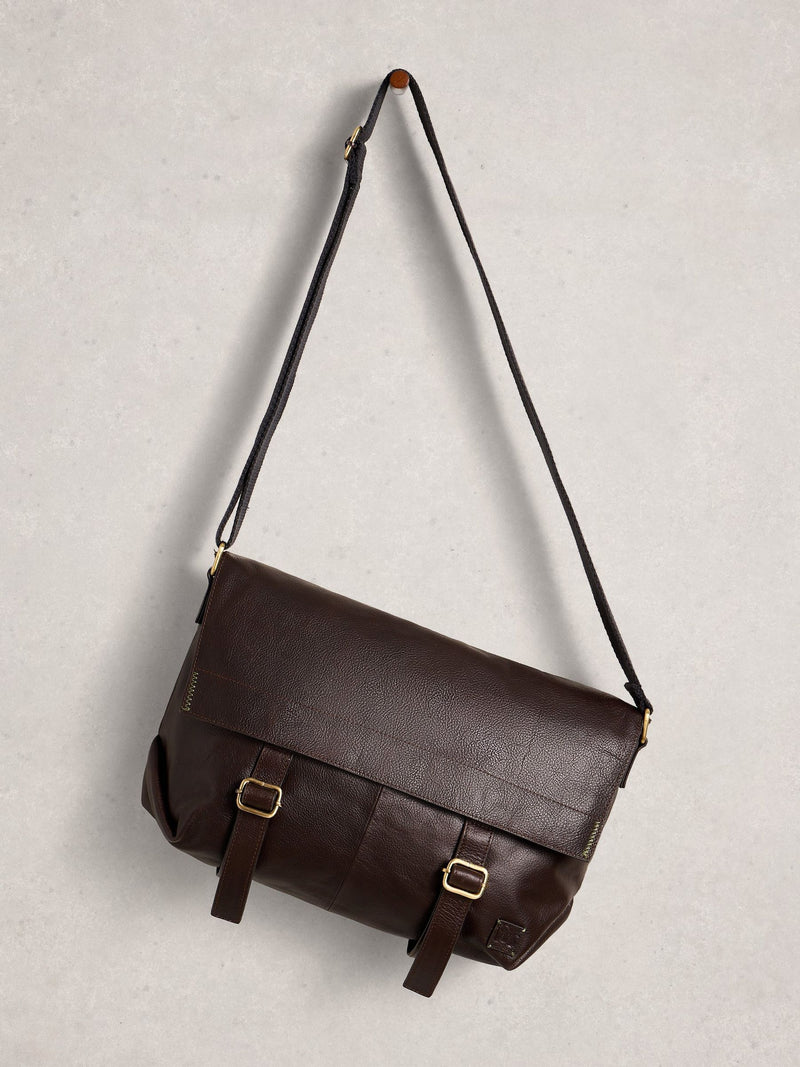 White Stuff brown Connor leather messenger bag, imported from the UK