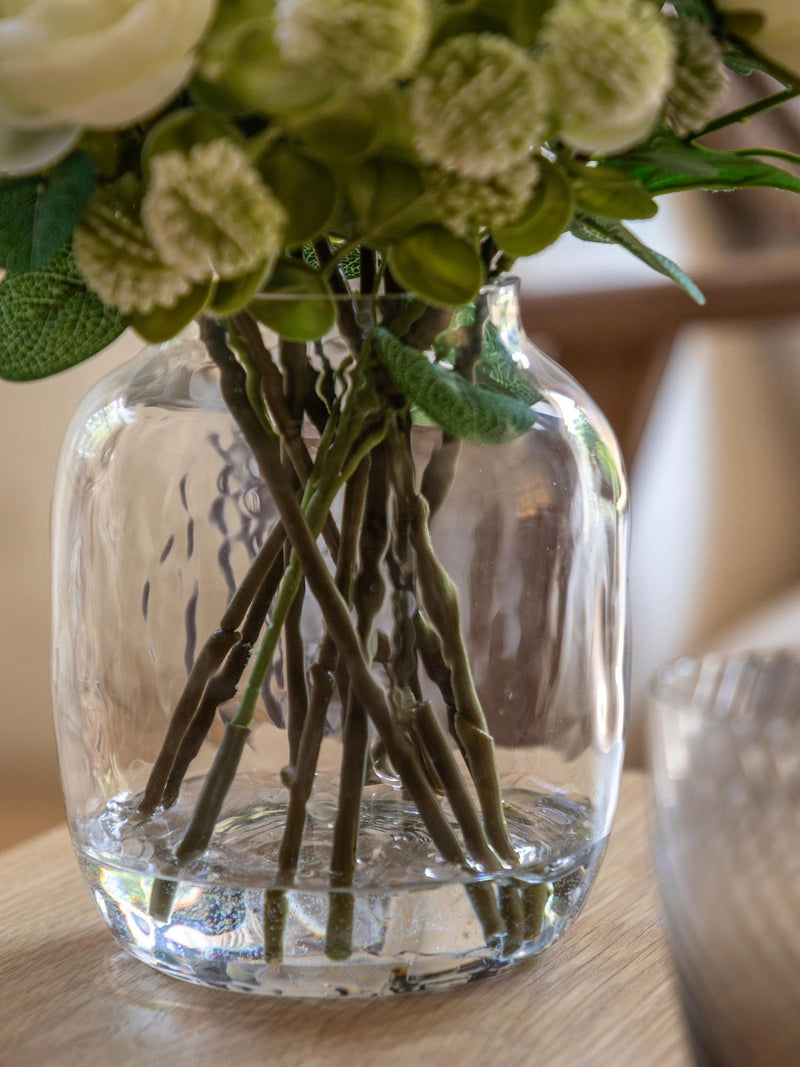 Gallery Home green natural rose and eucalyptus floral arrangement in glass vase, UK version