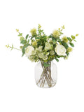 Gallery Home green natural rose and eucalyptus floral arrangement in glass vase, UK version