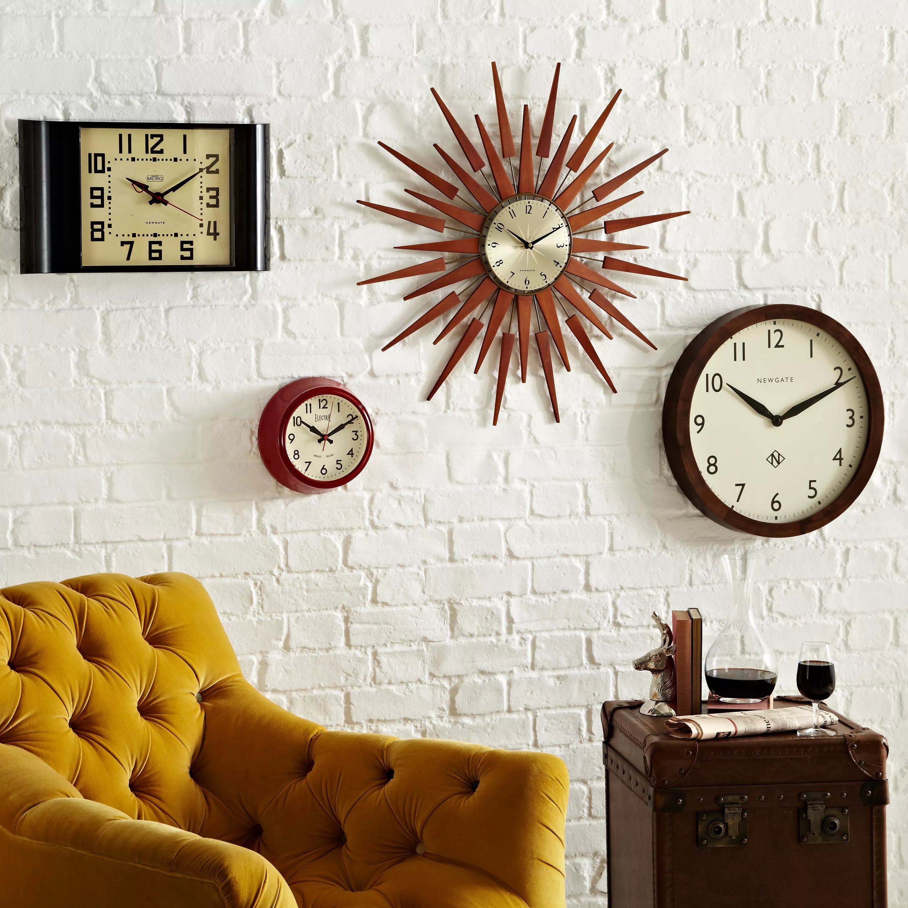 Newgate Clocks Pluto retro sunburst wall clock 65cm (British brand)
