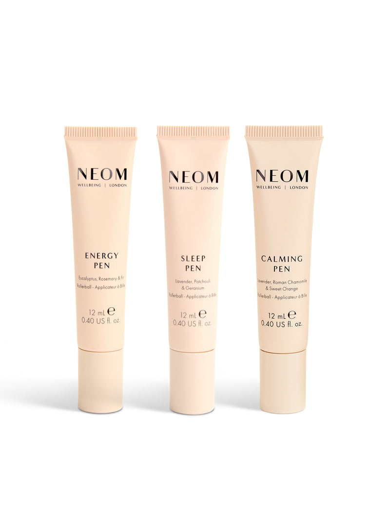 NEOM Wellbeing Pen Discovery Set three 12ml aromatherapy pens, imported from the UK