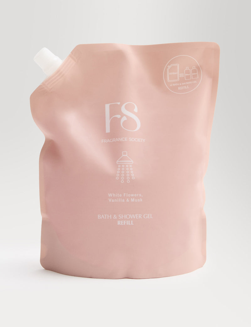Fragrance Society white flowers, vanilla & musk shower gel refill 1010ml (British brand)