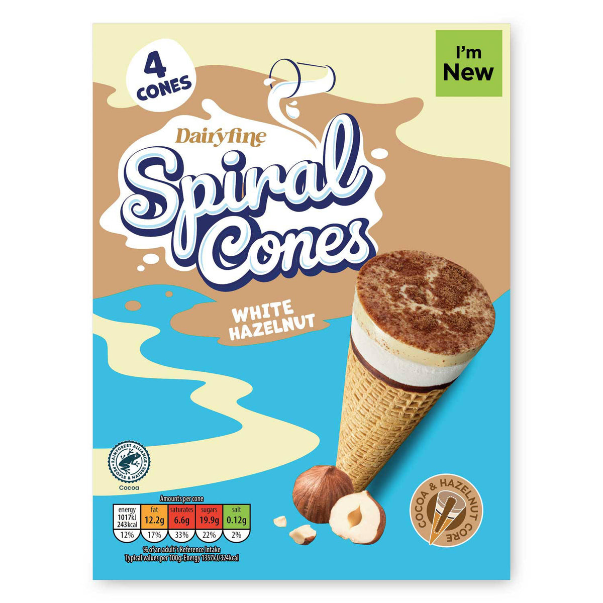 White chocolate spirals cones - British product