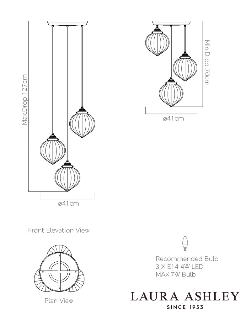 Laura Ashley Whitham multi-light cluster pendant light, imported from the UK