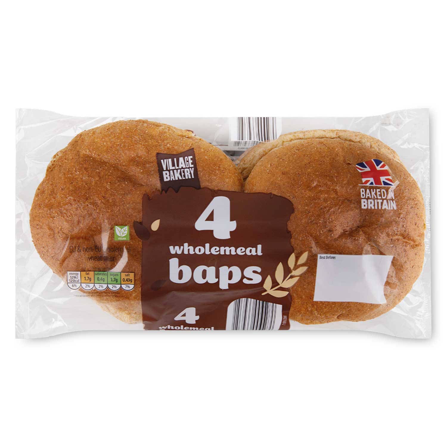 Soft wholemeal baps bread rolls, a British bakery product, UK version