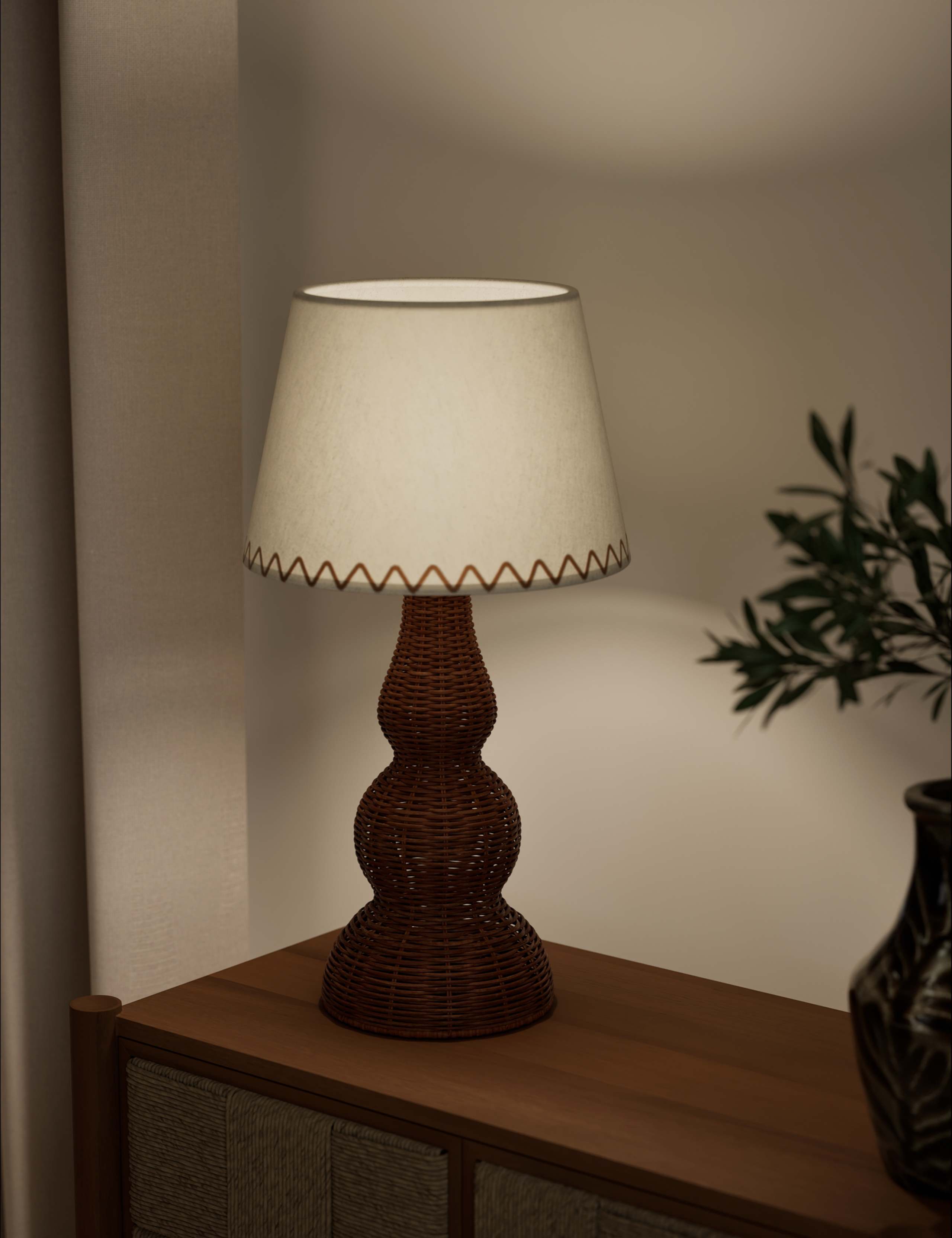 Wicker graduated base table lamp, imported from the UK