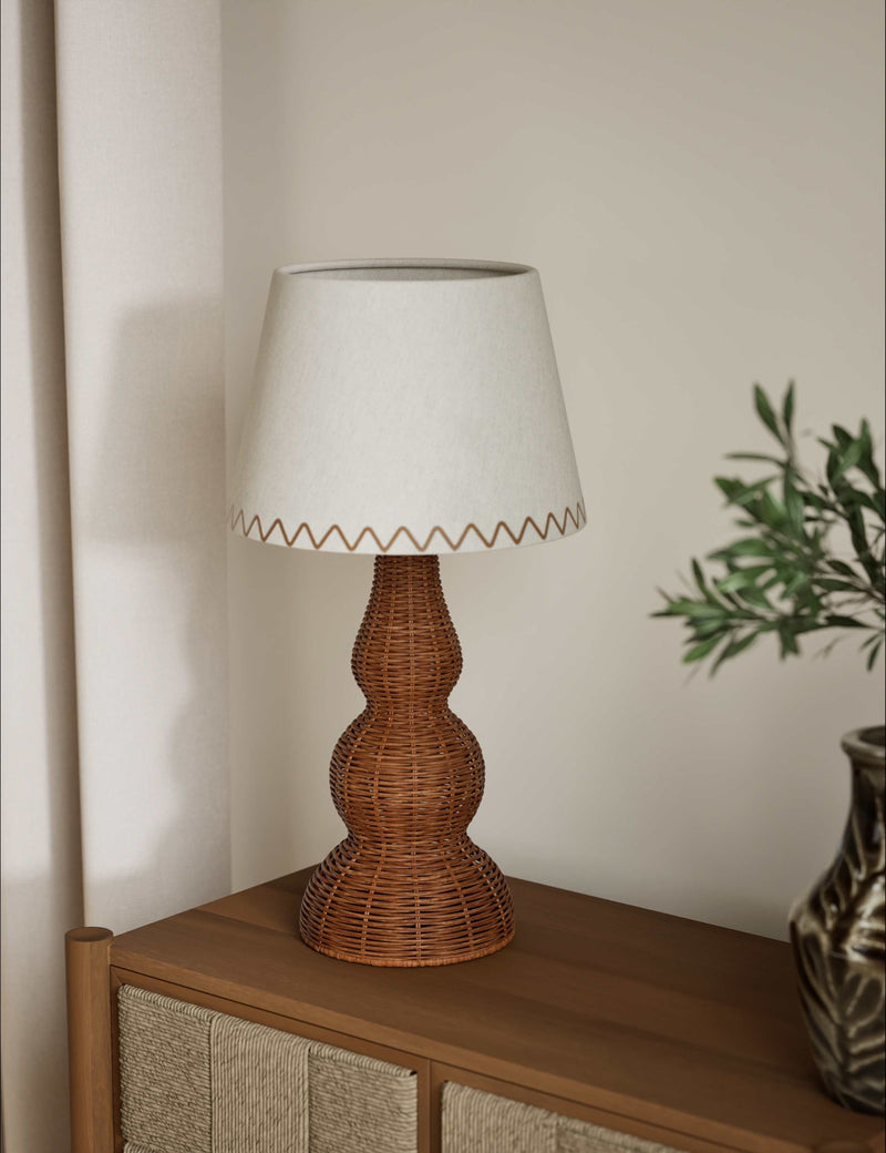 Wicker graduated base table lamp, imported from the UK