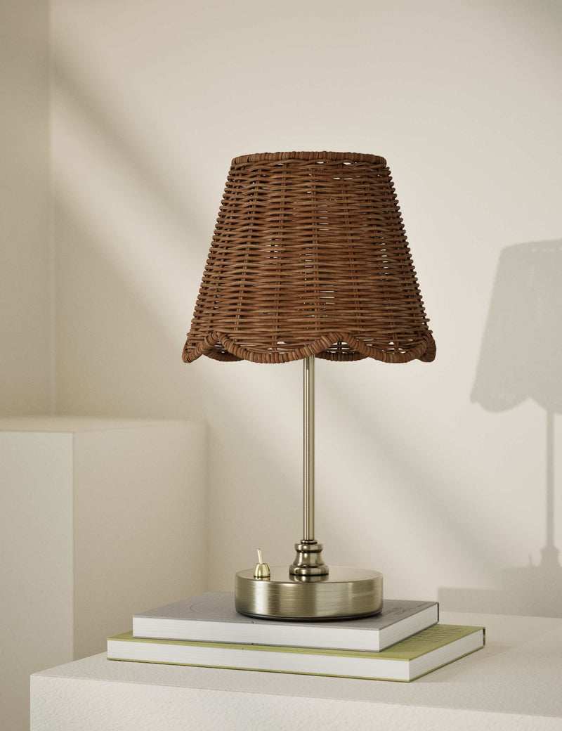 Wicker scallop rechargeable table lamp (British brand)