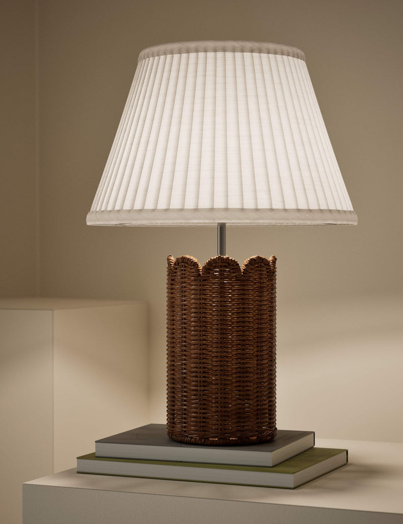 Wicker scalloped table lamp with pleated shade 41cm (British brand)