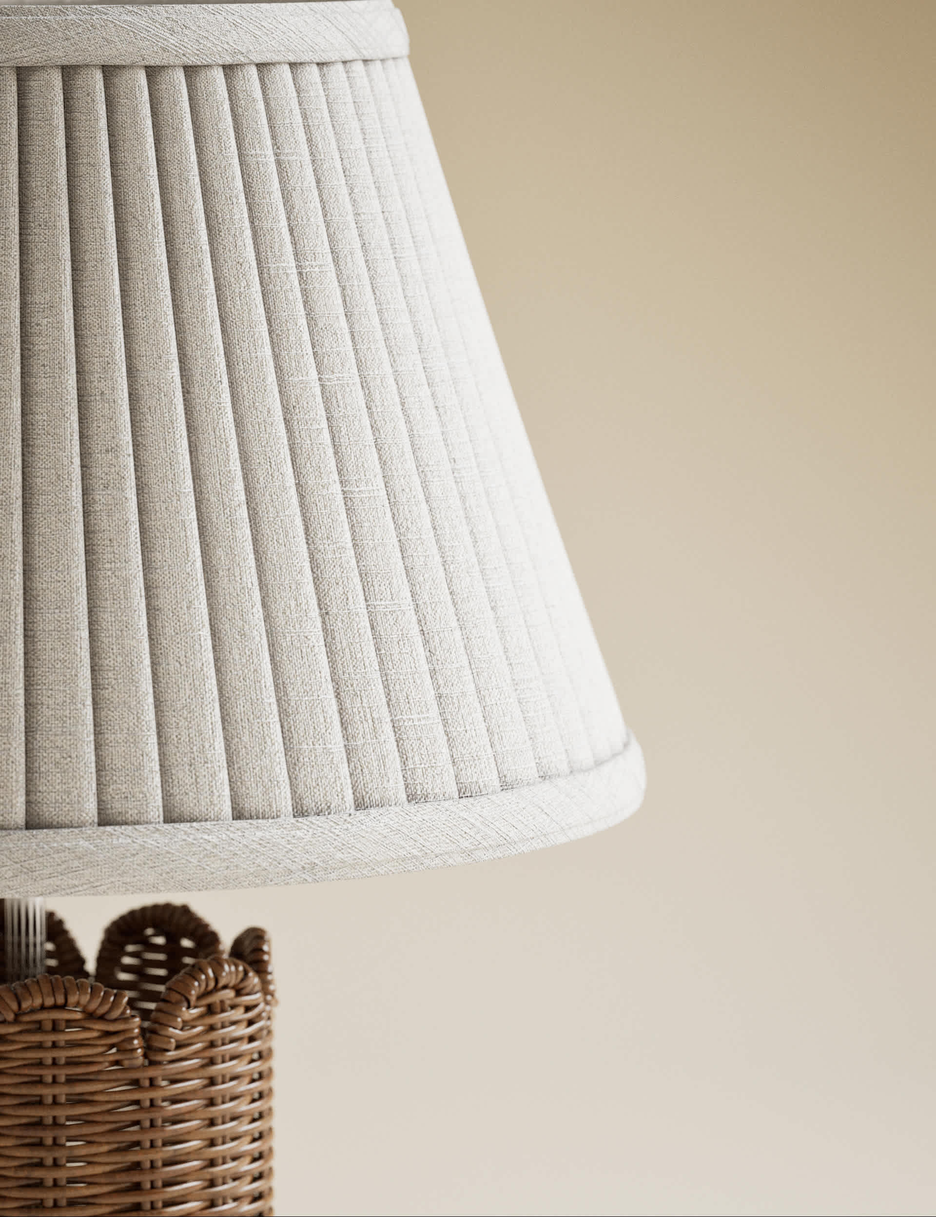 Wicker scalloped table lamp with pleated shade 41cm (British brand)