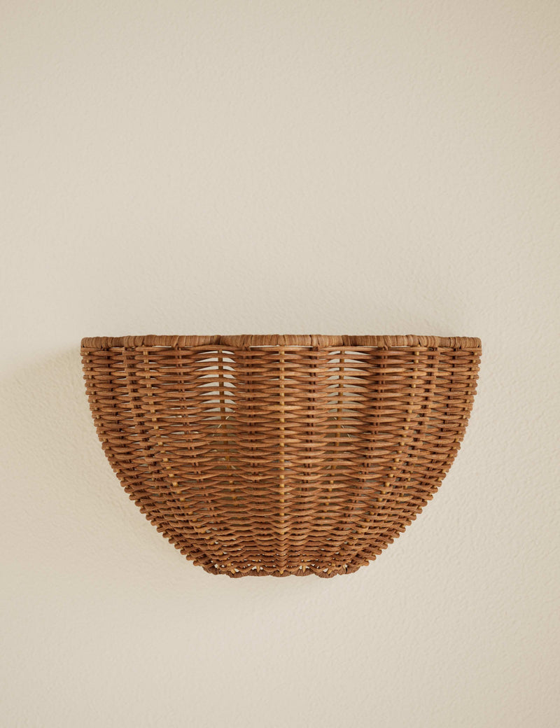 Wicker wall light with rattan-effect shade (British brand)