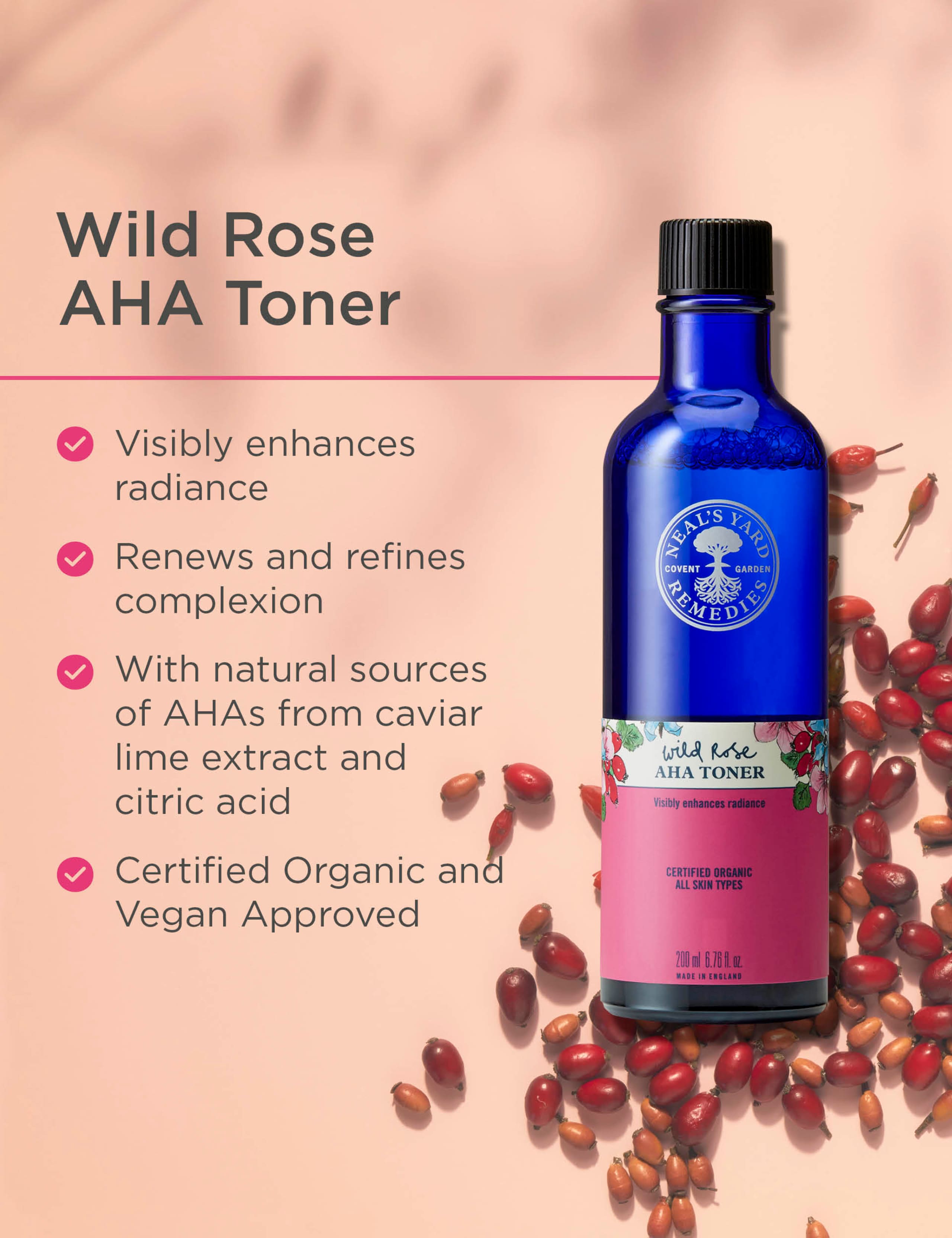 Neal's Yard Remedies Wild Rose AHA Toner 200ml (British brand)