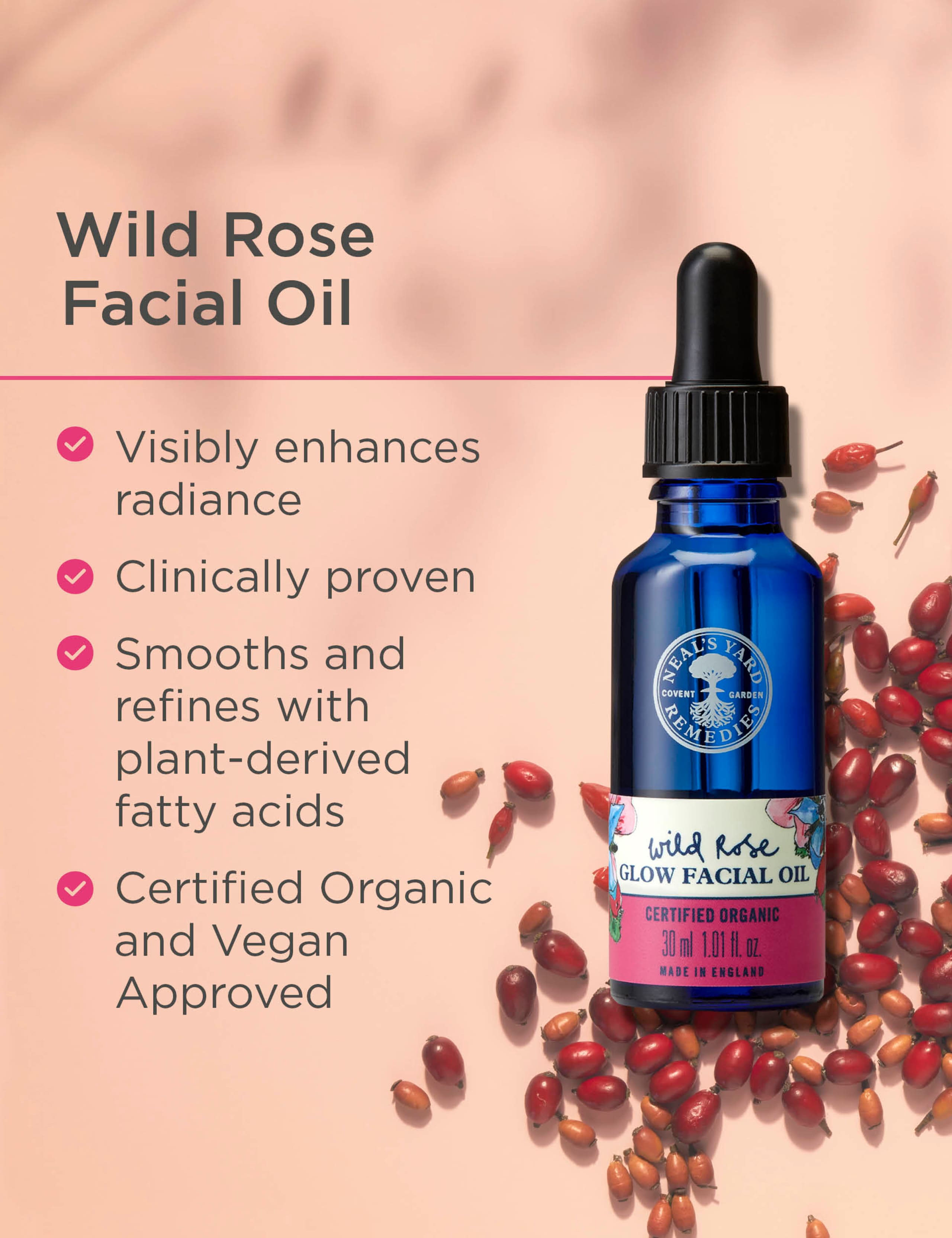 Neal's Yard Remedies Wild Rose Glow facial oil 30ml (British brand)