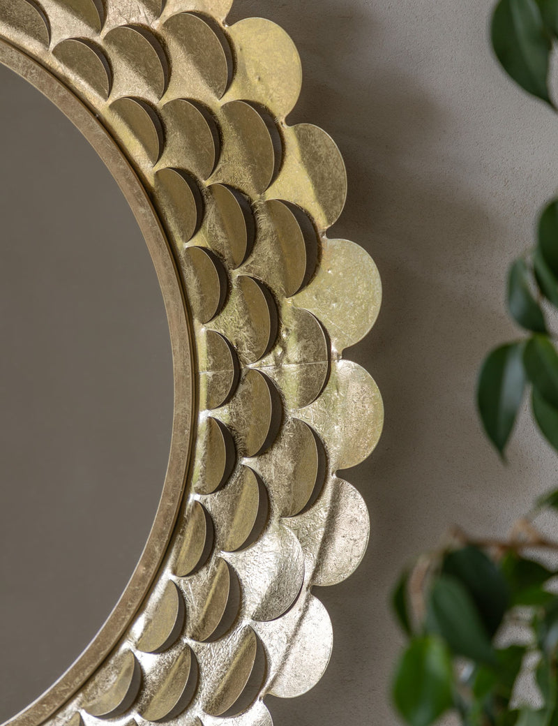 Gallery Direct large round gold-tone scallop wall mirror 91cm - British product