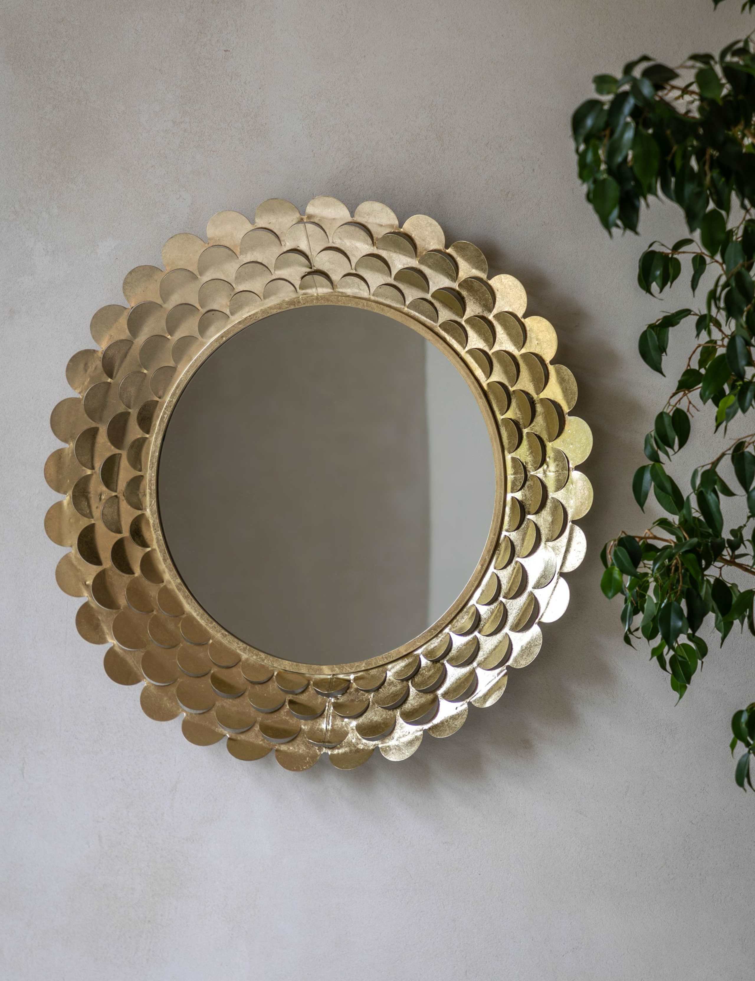 Gallery Direct large round gold-tone scallop wall mirror 91cm - British product