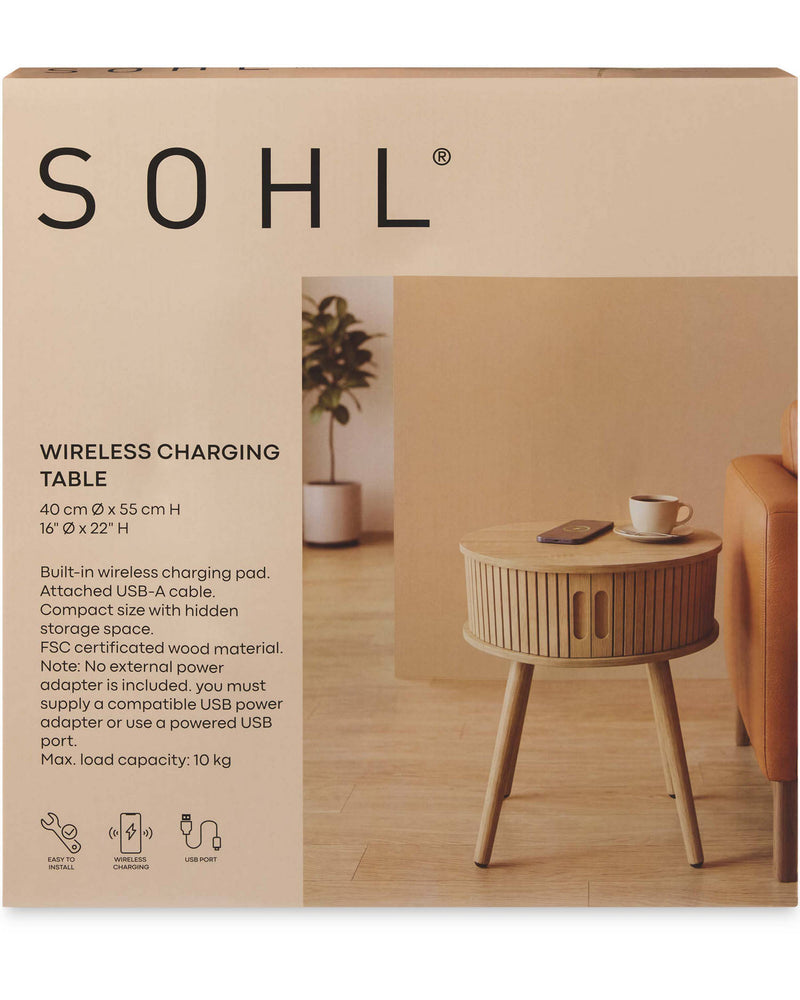 Wireless charging table with built-in charging pad and hidden storage (British brand)
