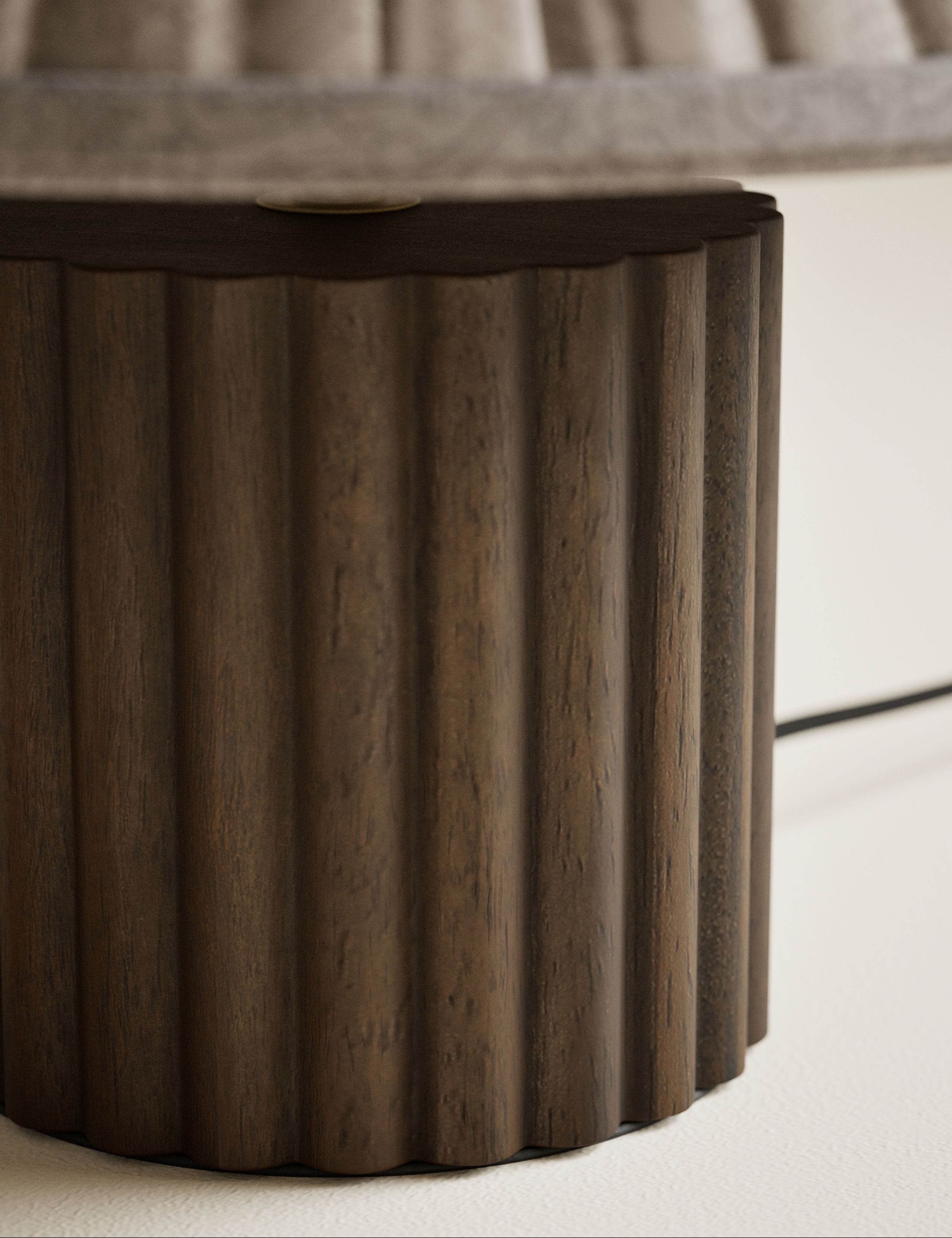Wood Ribbed Round Table Lamp with chunky base (British brand)