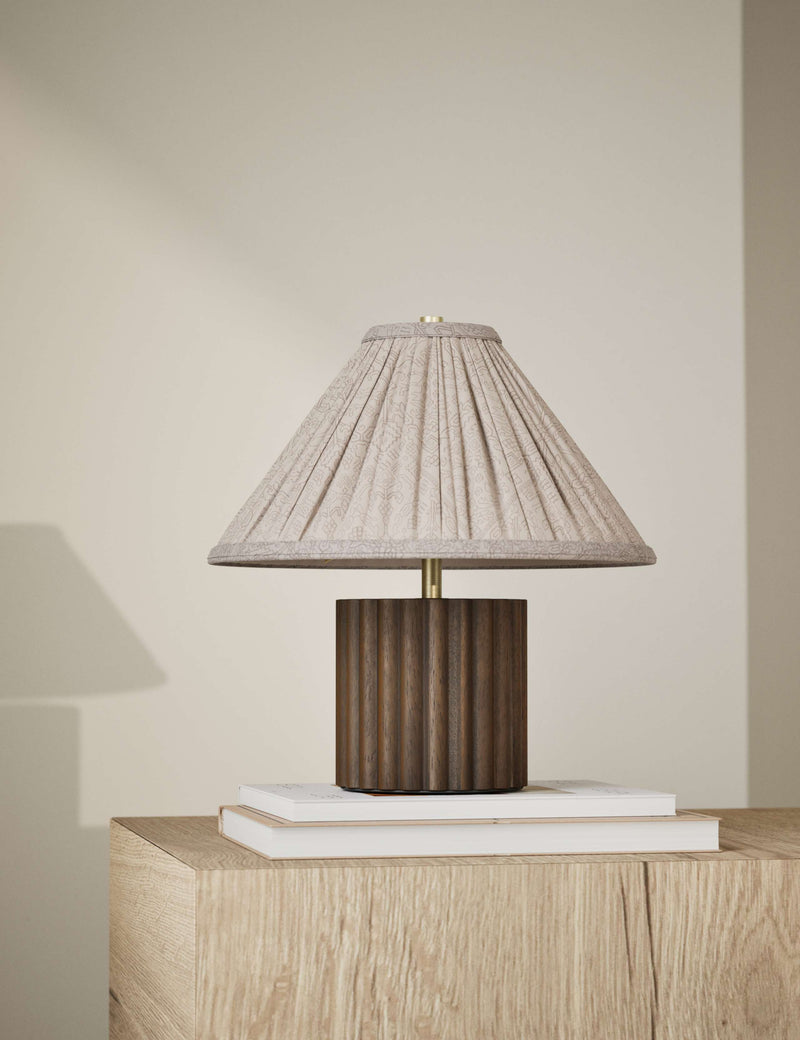 Wood Ribbed Round Table Lamp with chunky base (British brand)