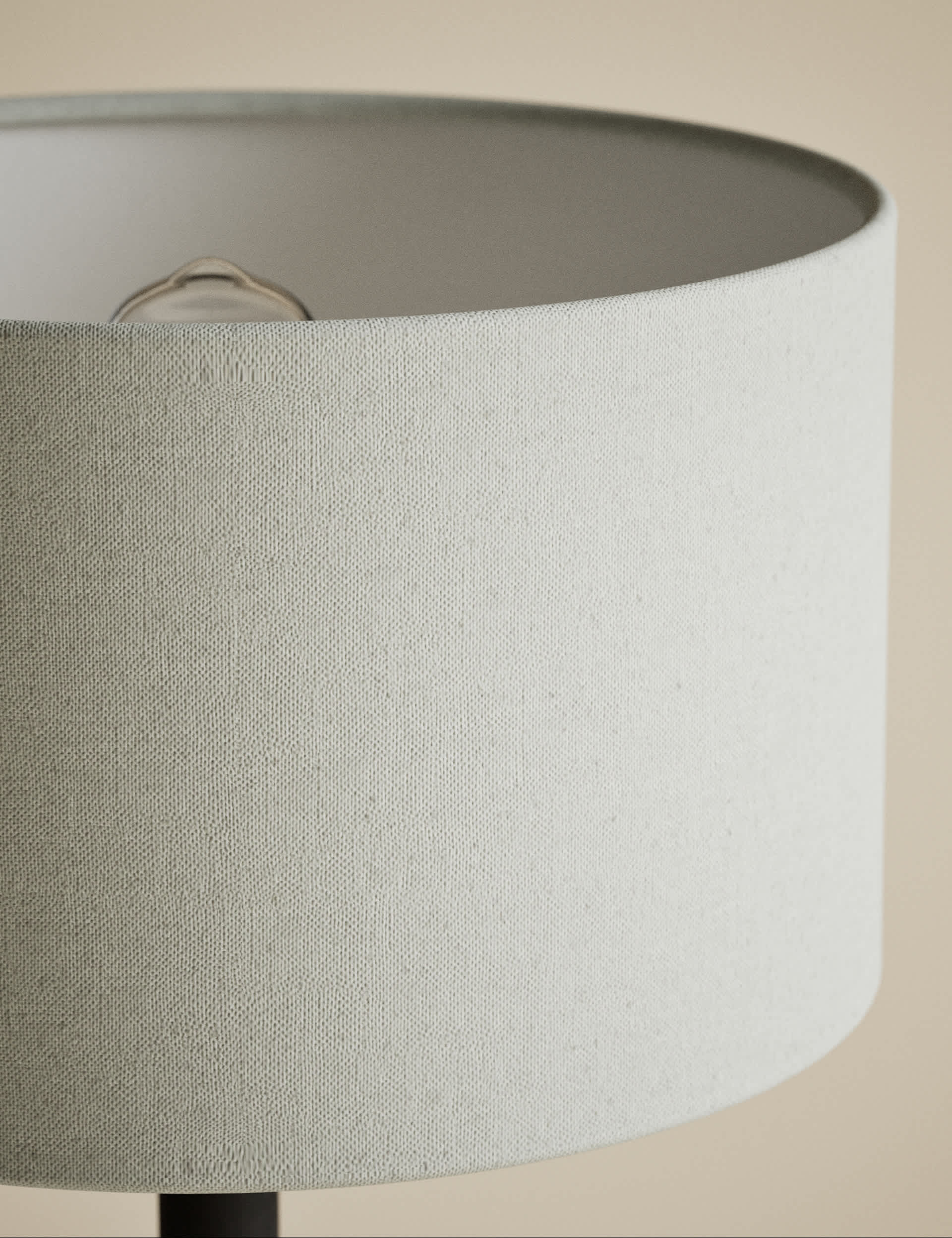 Bobbin floor lamp with wooden detailing and cylinder shade, imported from the UK