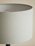 Bobbin floor lamp with wooden detailing and cylinder shade, imported from the UK