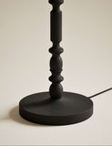 Bobbin floor lamp with wooden detailing and cylinder shade, imported from the UK