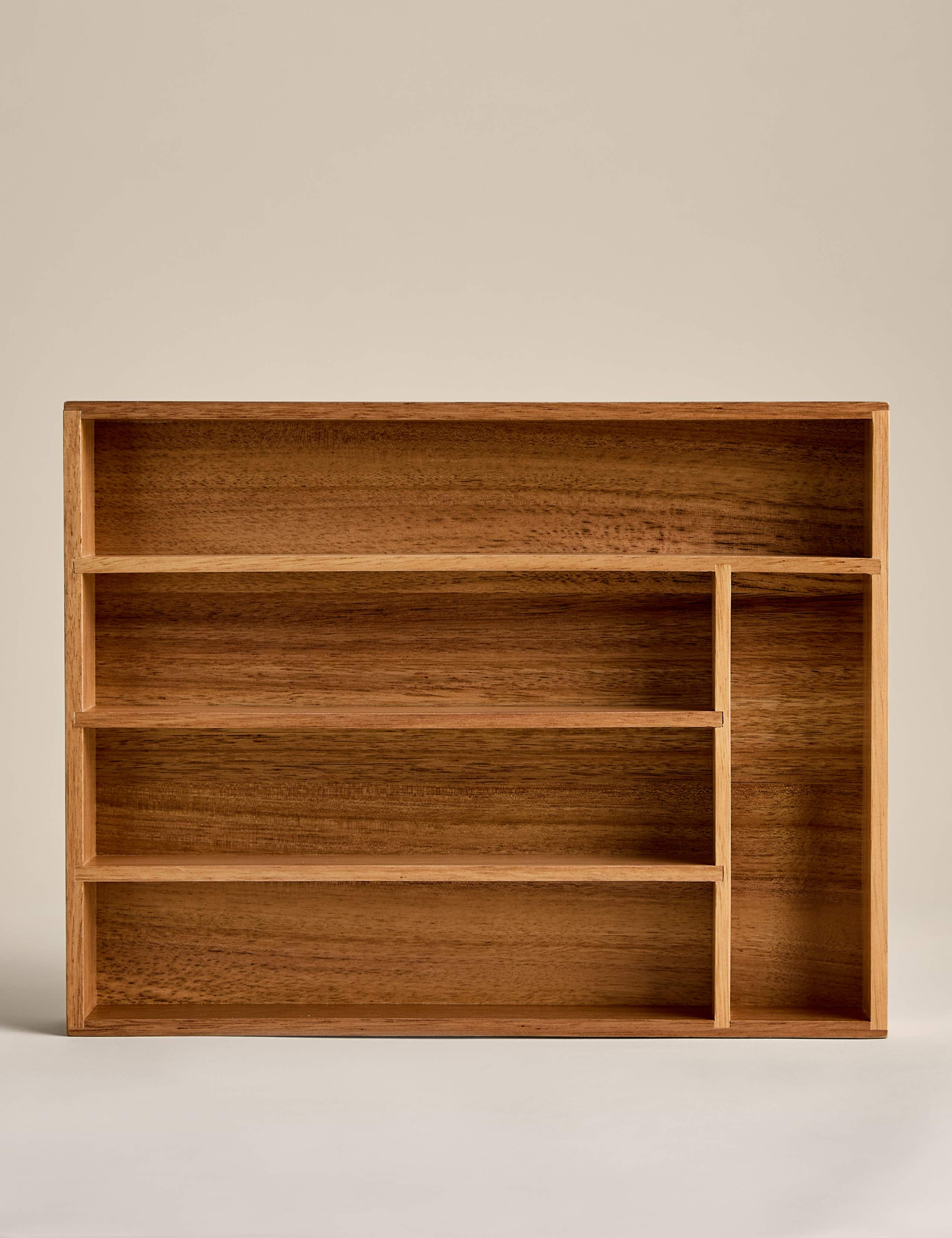 Wooden kitchen drawer organiser with five sections, UK version