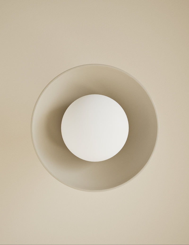 Wooden ribbed wall light with glass shade, imported from the UK