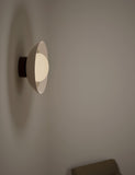 Wooden ribbed wall light with glass shade, imported from the UK