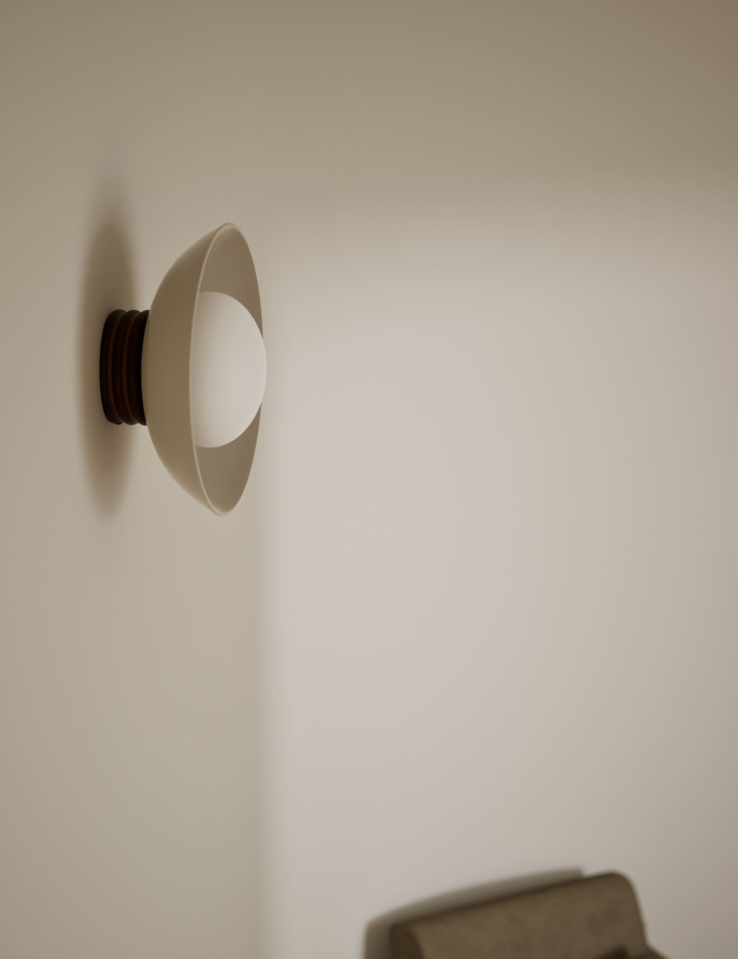 Wooden ribbed wall light with glass shade, imported from the UK