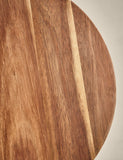 Round acacia wood serving board with handle (British brand)