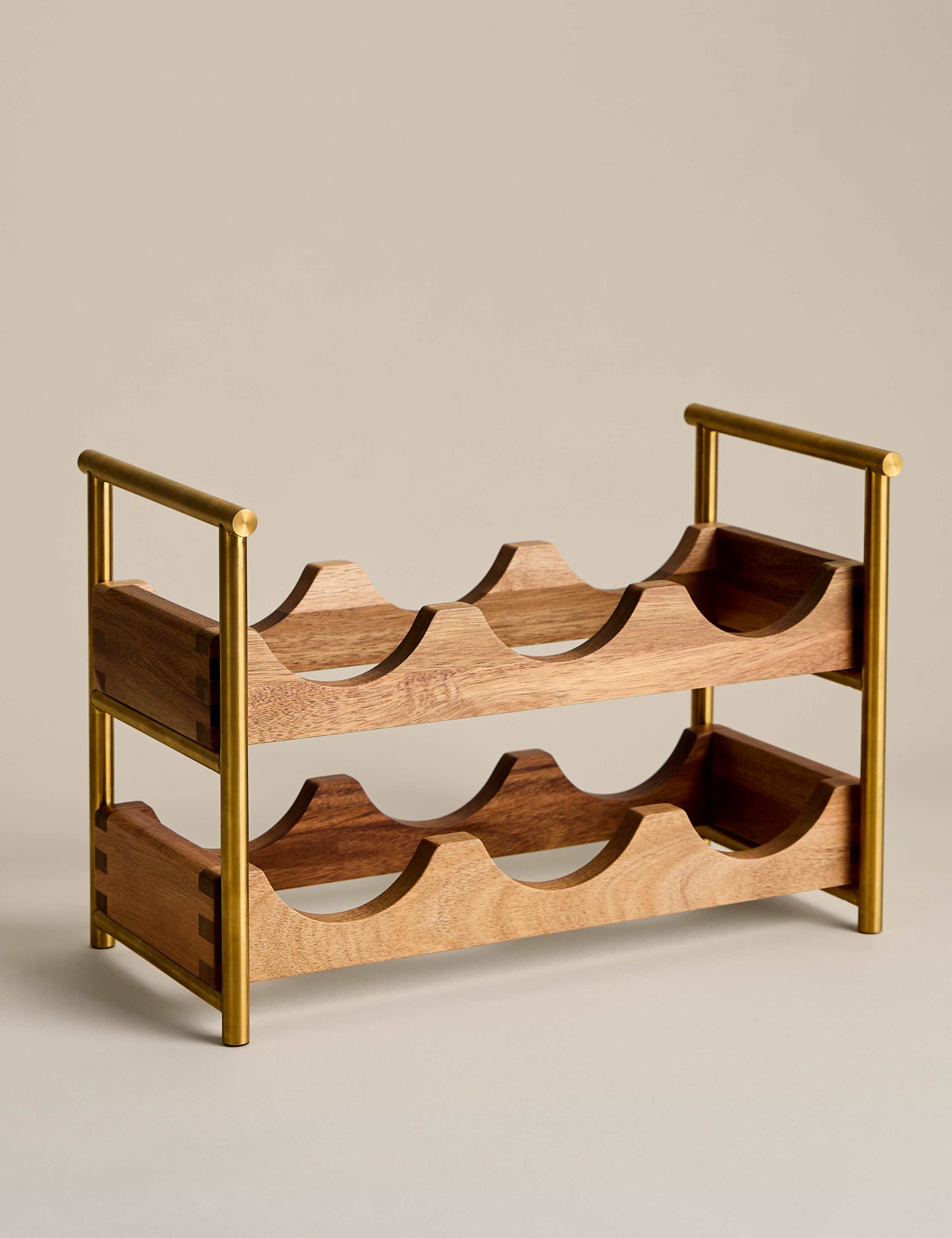 Wooden wine rack six bottle with gold legs, imported from the UK
