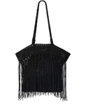 Whistles woven fringed tote bag, imported from the UK