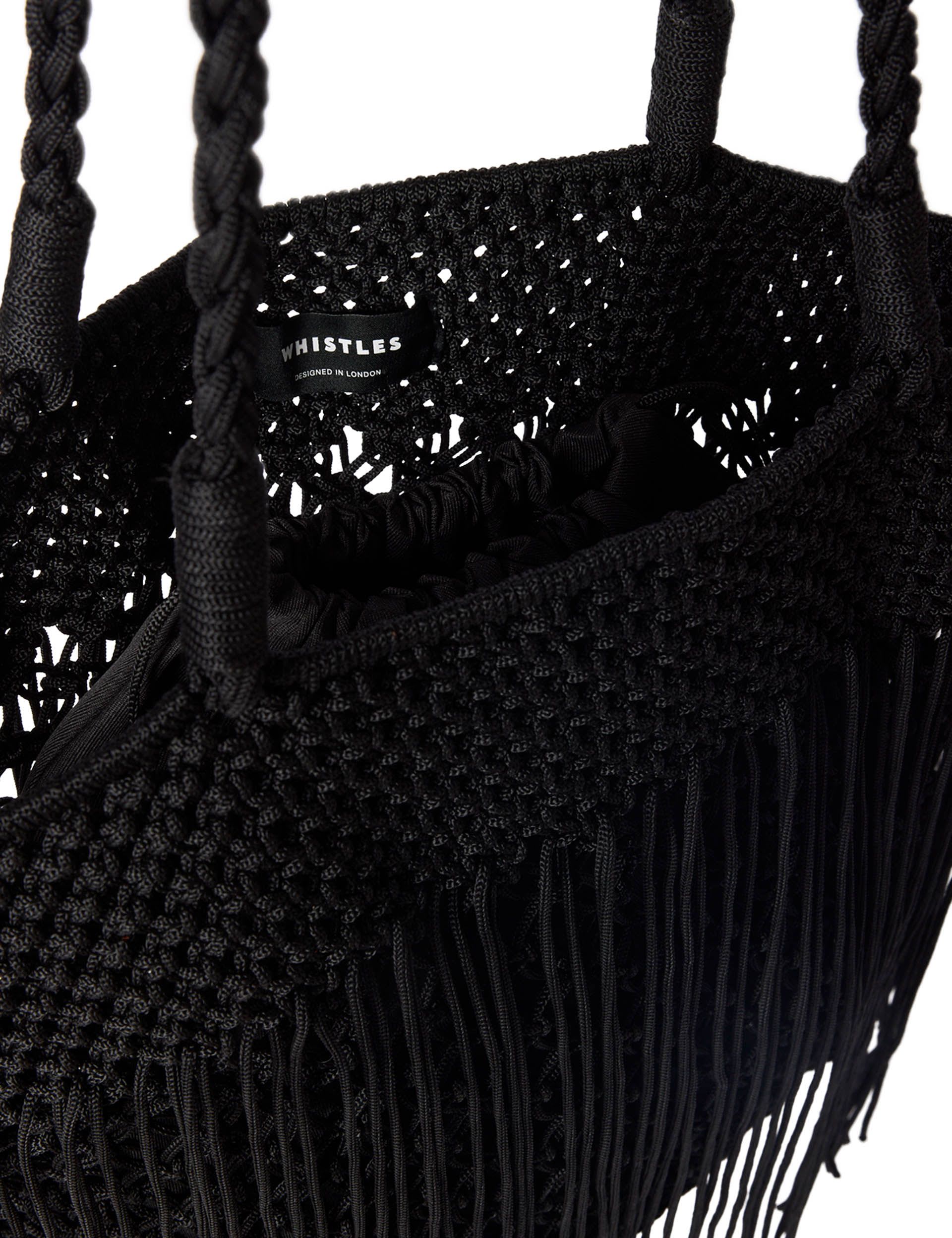 Whistles woven fringed tote bag, imported from the UK