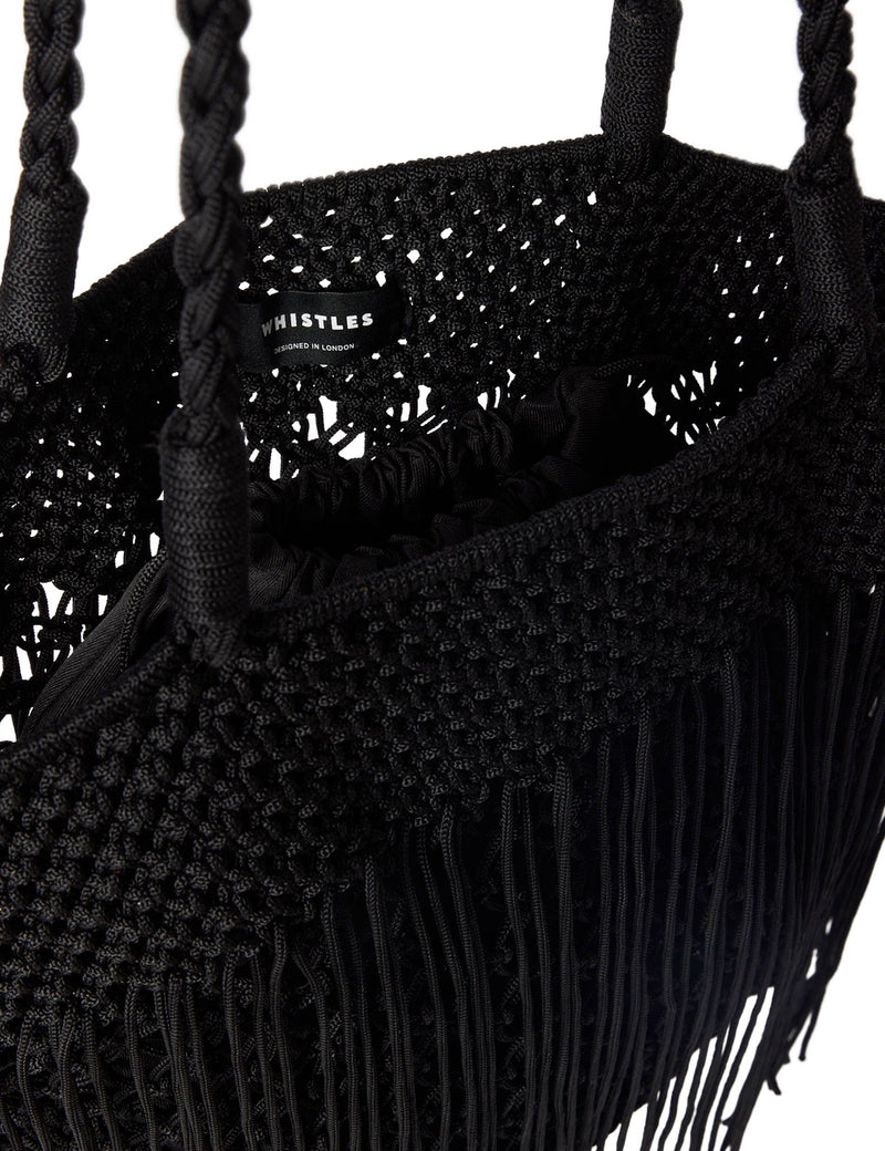 Whistles woven fringed tote bag, imported from the UK