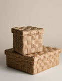 Woven jute small square storage box with lid, UK version
