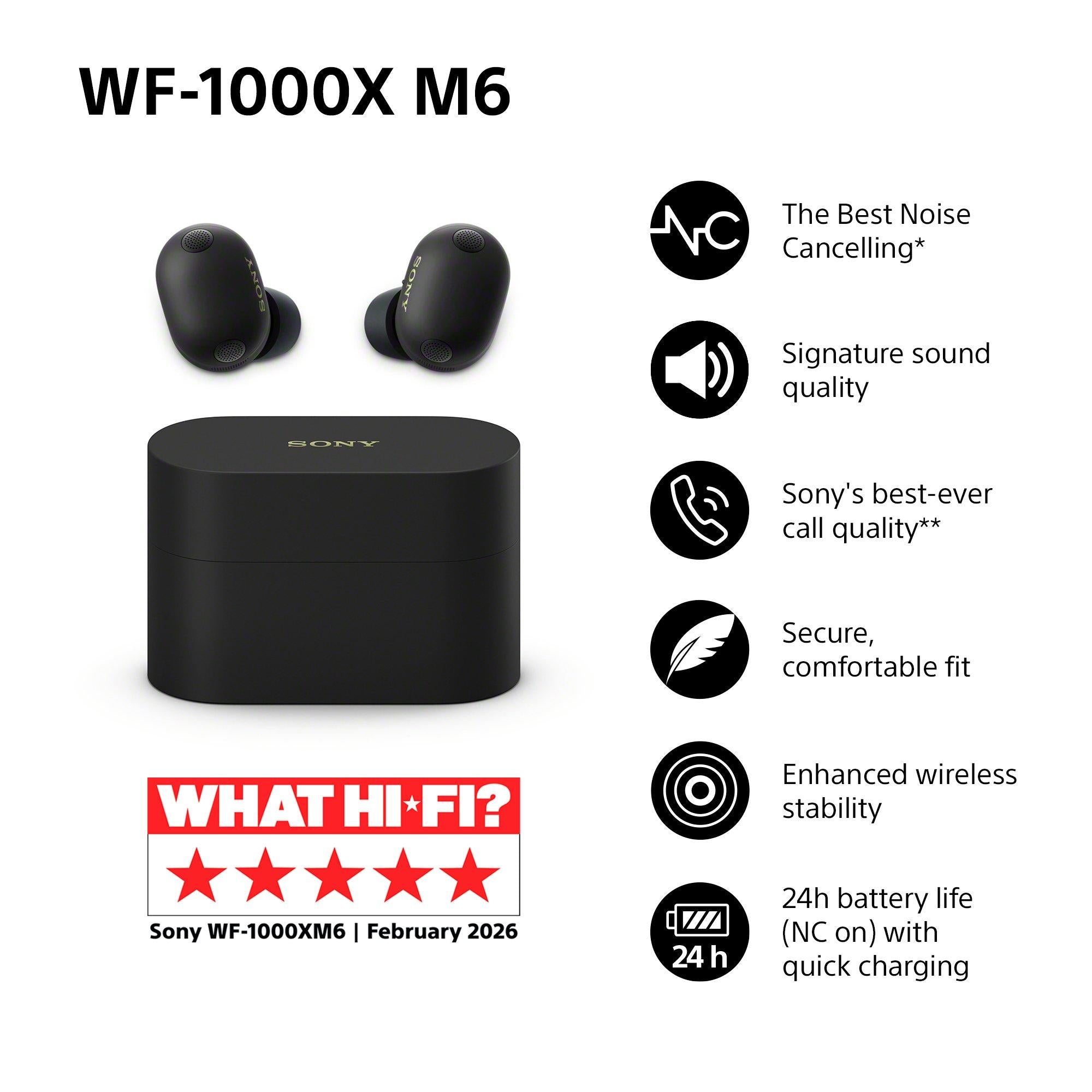 Sony WF-1000XM6 noise cancelling earbuds (British brand)